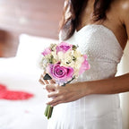 Admired By Nature Artificial Rose Hydrangea Flowers Bouquet, 9 Stems Faux Wedding Bouquet for Bride Bridesmaid, Centerpieces Floral Arrangement Home Decoration GPB8359-LAV/CM, Lavender/Cream - Image 5