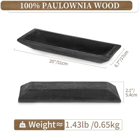 Hanobe Large Wood Decorative Dough Bowl for Coffee Table Decor, 20" Black - Image 4