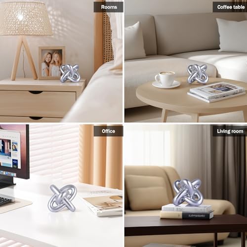 Silver Knot Sculpture, Three Knot Sculpture Silver Home Decor Accent, Suitable for Rustic Style Coffee Tables, Living Room Dining Tables, entryway Shelves, and Small Decorations. - Image 4