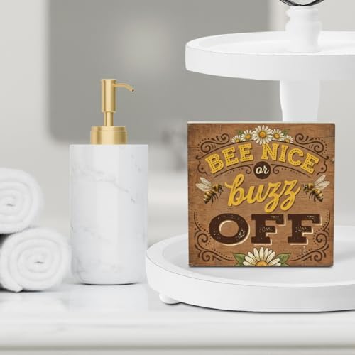 Bee Decor Summer Wall Decor Bee Nice Or Buzz Off Summer Decorations Wooden Box Sign for Home Office Farmhouse Table Shelf - Image 6