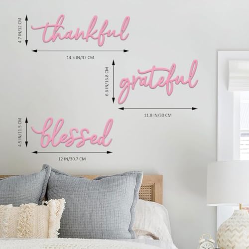3 Pieces Thankful Grateful Blessed Letter Sign Metal Wall Decor - Image 3