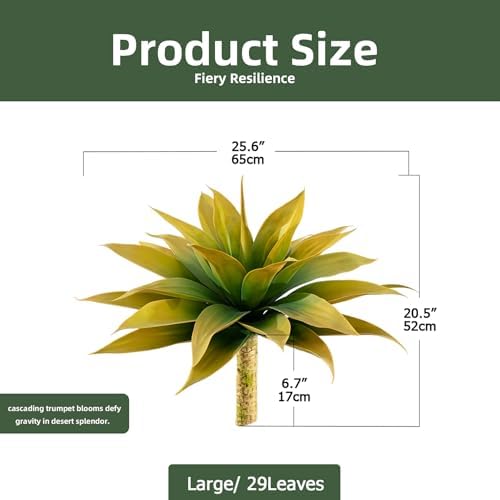 Artificial Agave Plants Outdoors, 28", 2-Pack, Yellow Fake Greenery - Image 2