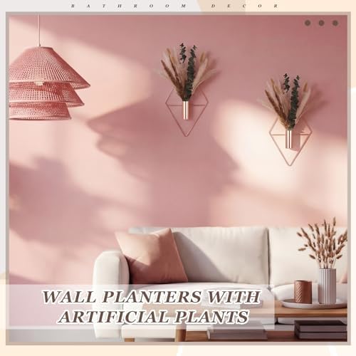 Jexine 2 Pcs Hanging Artificial Planters Wall Decor, Rose Gold, Pampas - Image 4