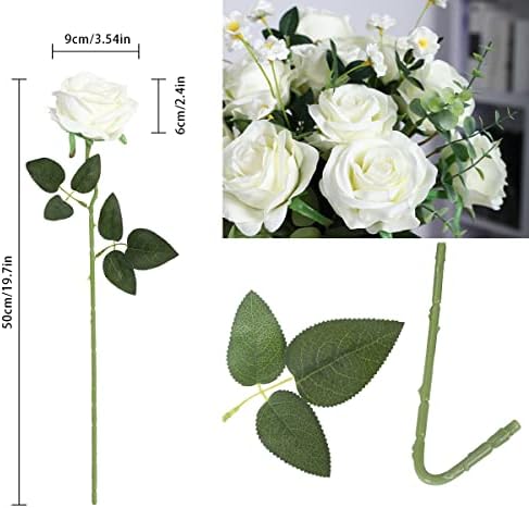 10Pcs Artificial White Roses Real Touch Roses Fake Silk Flower with Stems - Image 6