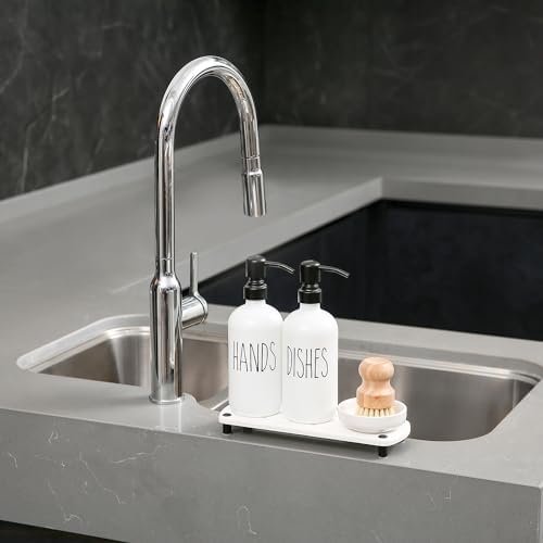 MOMEEMO Soap Dispenser Set Comes with Stainless Steel Pumps, White & White - Image 5