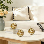 Kesywale 3.3 Inch Decorative Spheres Set of 3, Metal Band Decorative Balls Orbs Metal Spheres Home Decor Accents Dining Table Centerpieces for Living Room Bedroom Kitchen Office Coffee Table (Gold) - Image 3