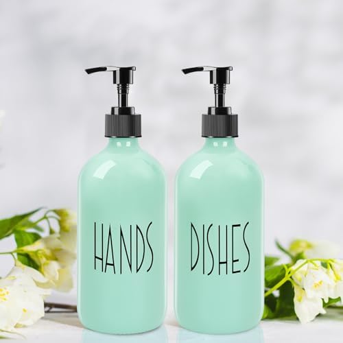 16 Oz Glass Soap Dispenser with Pump for Kitchen (Turquoise Green) - Image 7