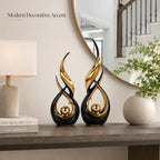 2 PCS Black Gold Ceramic Statues For Home Decor Accents, Modern Abstract Art Sculptures, Elegant Tabletop Decorative Objects For Dining Room, Entryway, Tv Stand, Mantel, Coffee Table Centerpieces - Image 2