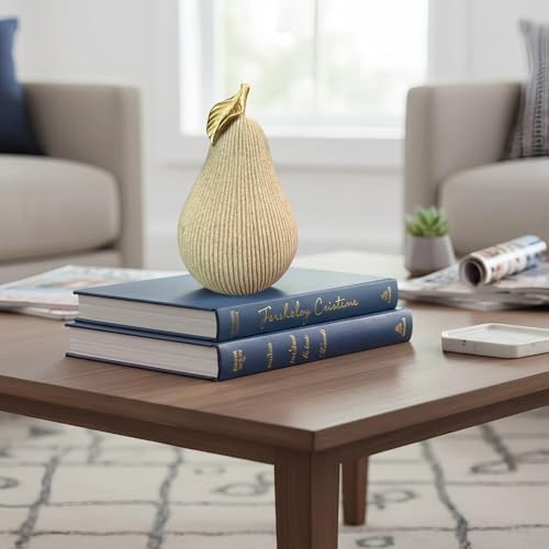 Desert Sand Pear Figurine with Gold Leaf, Textured Resin Fruit Sculpture, Minimalist Neutral Home Decor Statue for Kitchen Counter, Coffee Table & Shelf Decor - Image 2