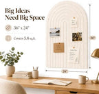 Large Arched Felt Bulletin Board, Sized 36" x 24" for Office & Wall Decor – 6 Customizable Adhesive Tiles with Pins are Perfect to Display Your Photos (Khaki-A) - Image 2