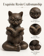 Bronze Cat Figurine Reading Book, Resin Home Décor Accents Statue with Glasses, Cute Tabletop Decor for Bookshelf Desk Office Library, Cat Lovers Gifts for Women Man Teacher Student (Reading Cat) - Image 6