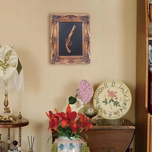 S-MANTIS Vintage Wall Sculpture,Antique Pediment,Hallway Wall Art,Hand Painted Wall Decoration With Embossed Intricate Decorative Gun Design,Oblong Aesthetic Room Décor, Gallery, Unique Gift(Antique - Image 3