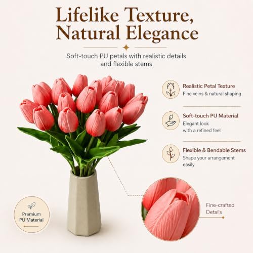 Mandy's 20pcs Artificial Coral Pink Tulips - Image 2