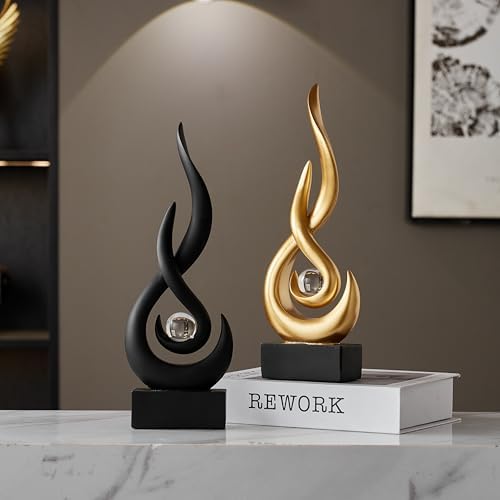 Modern Abstract Art Table Decoration,Resin Flame Statue Modern Centerpiece Ornaments for Living Room Great Gift Idea Home Decor,Collectibles (Gold) - Image 7