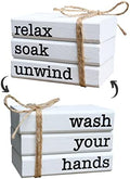 Farmhouse Mini Bookstack for Bathroom Decor Wooden Books for Restroom Shelf Decorative Accent for Guest Bathroom Sign, 2 Signs in 1 Reversible - Wash Your Hands/Relax Soak Unwind by LIVDUCOT