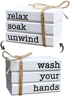 Farmhouse Mini Bookstack for Bathroom Decor Wooden Books for Restroom Shelf Decorative Accent for Guest Bathroom Sign, 2 Signs in 1 Reversible - Wash Your Hands/Relax Soak Unwind by LIVDUCOT
