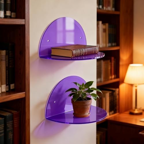 ROYALITA 2-Pack Small Acrylic Shelves Room Decor Floating Shelves, Purple - Image 2