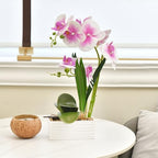 Artificial Real Touch Orchid Flowers with White Ceramic Vase, Light Purple - Image 6