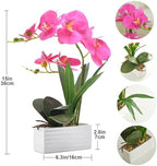 Artificial Real Touch Orchid Flowers with White Ceramic Vase, Purple Red - Image 2