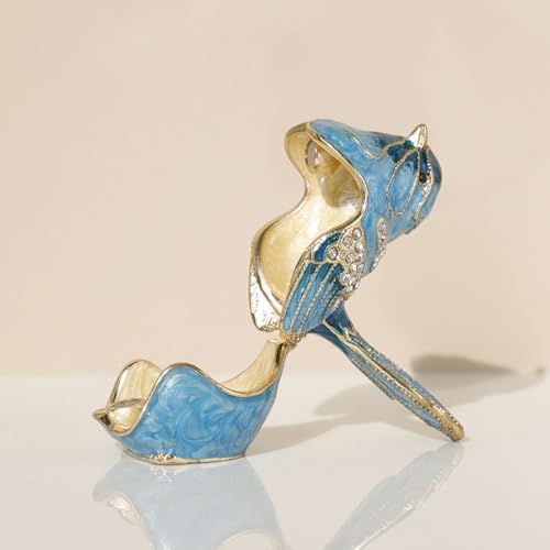 Exquisite Hand - Painted Enamel Blue Bird Trinket Box Hinged Rhinestone - Adorned Mini Jewelry Organizer for Rings & Necklaces, Ideal Classical Home Decor & Collectible Keepsake (Trinket Box-B) - Image 3