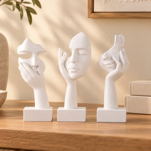 3 Pcs Thinker Small Statue Set - White Art Abstract Home Accent Figurines for Decor Woman Apartment Bookshelf Floating Shelf Coffee Table Office Desk Bathroom Counter Decor (3 Pcs White, 6") by oliruim
