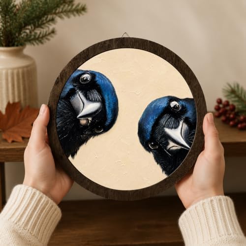 Whimsical Blue Crow Bird Round Framed Wall Art - Image 4