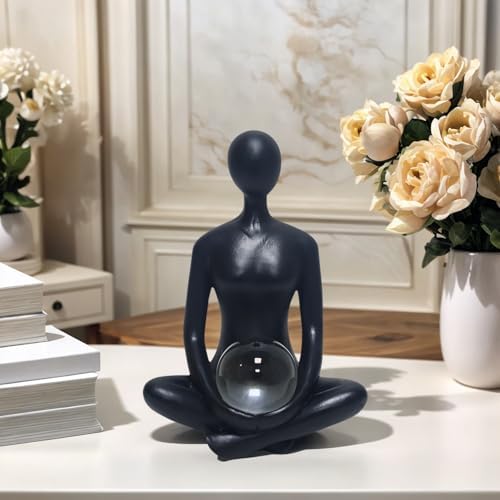 Yoga Girl Abstract Lady Woman Statue, Black, 7.9 inches Tall by FLJZCZM