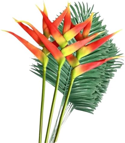 3 Pcs Orange Bird of Paradise Flowers Artificial &10 Pcs Areca Palm Leaves by Unknown