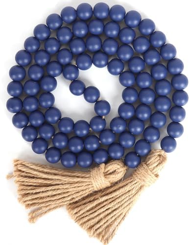 RAMIRABI 58in Wood Bead Garland, Farmhouse Rustic Country Decor, Navy Blue by RAMIRABI