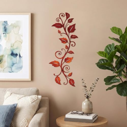 DUOOLN 2Pcs Metal Vine Branch Wall Decor, Flower Leave Art -Vintage Red - Image 7