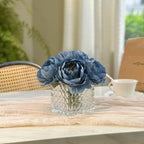 Artificial Peony Silk Flower Centerpieces with LED Light Faux Floral Arrangement in Glass Vase for Home Wedding Table Decoration (Dusty Blue) - Image 6
