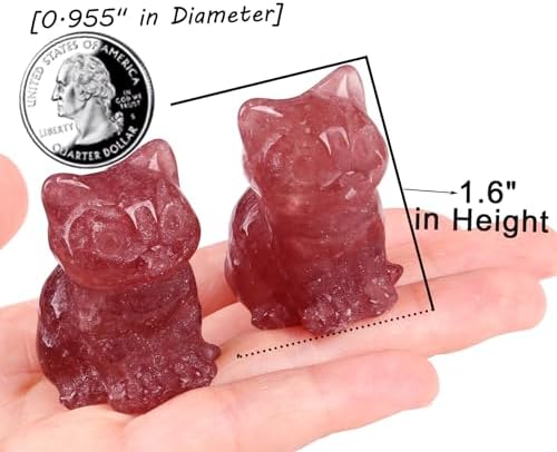 QINJIEJIE Strawberry Quartz Cat Crystals Figurines Stone Healing Crystal - Image 3
