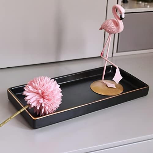 10 x 5 Ceramic Bathroom Tray for Countertop, Decorative Vanity Tray for Dresser Tops, Small Rectangular Trays for Perfume, Candle, Jewelry, Cosmetics (Black) - Image 4