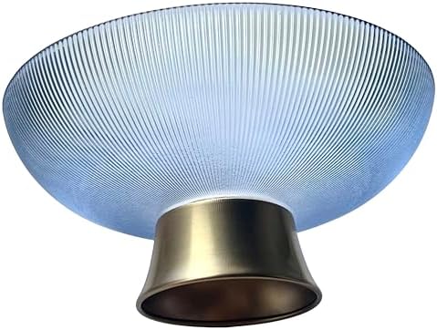 Round Glass Decorative Bowl (Blue), 9.8 Inches Handblown Striped Design Glass Bowl with Rust Resistant Metal Base,Decor Fruit Bowl for Home Decor,Table Centerpiece,Kitchen Island and Dining Decor - Image 3