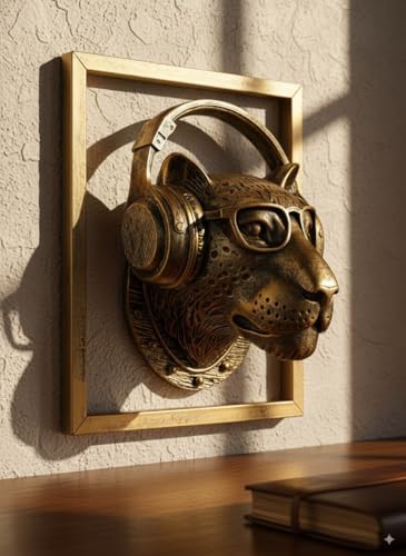 JJALIGHTS Exquisite Resin Animal Head Wall Sculpture (Gift Metal Frame) - Imitation Copper Vintage Decor for Living Room, Bedroom & Office | Decorative Wall Hanging Art (Leopard) - Image 2