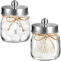SheeChung 2 Pack Glass Mason Jar Qtip Holder Dispenser, Brushed Nickel Lids by SheeChung