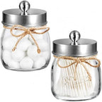 SheeChung 2 Pack Glass Mason Jar Qtip Holder Dispenser, Brushed Nickel Lids by SheeChung