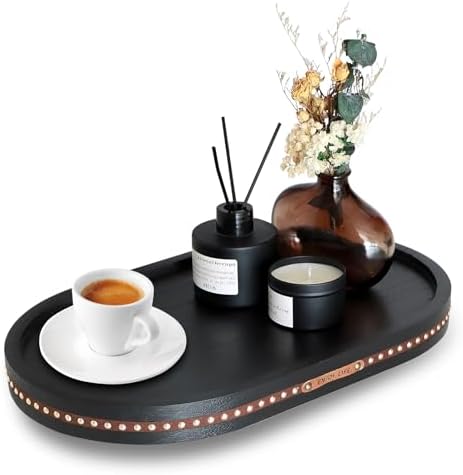 Oval Wooden Decorative Tray Coffee Table Tray Home Decor 15" Black by Unknown