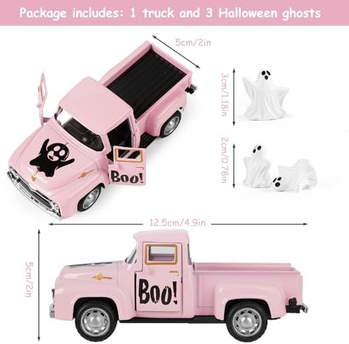 Pink Halloween Truck Decor, Ghost Pickup for Farmhouse Tabletop Decor - Image 3