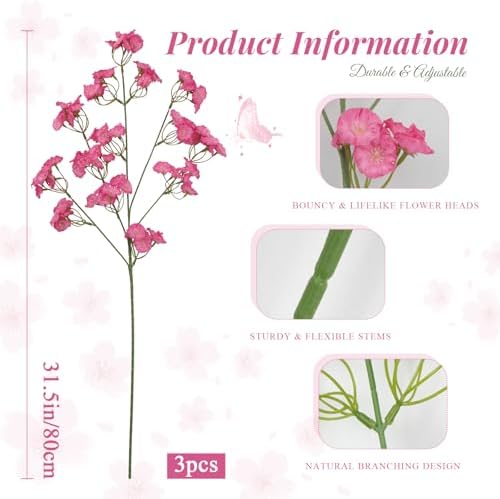 3 Pcs Artificial Wildflowers Hot Pink Long Stem Faux Silk Flowers for Vase - Image 2