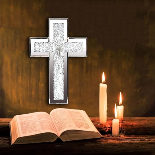 GIMORRTO Cross Wall and Table Decor, Glass Mirrored Surface, Modern Style, Religious Theme, Silver, 15 x 5 Inches, Indoor (15") - Image 7