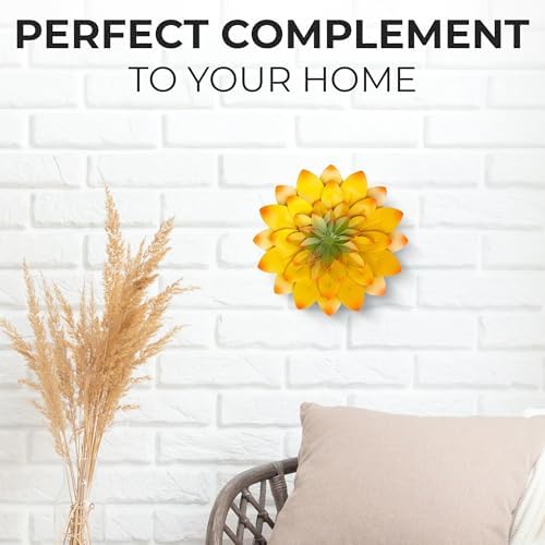Succulent Metal Flowers Wall Decor - 3D Metal Wall Decor, Flower Art Yellow - Image 4