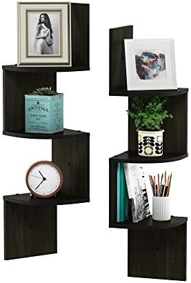 Furinno Rossi Set of 2 3-Tier Corner Floating Shelves for Wall, Espresso by Furinno-FitsYourSpaceFitsYourBudget