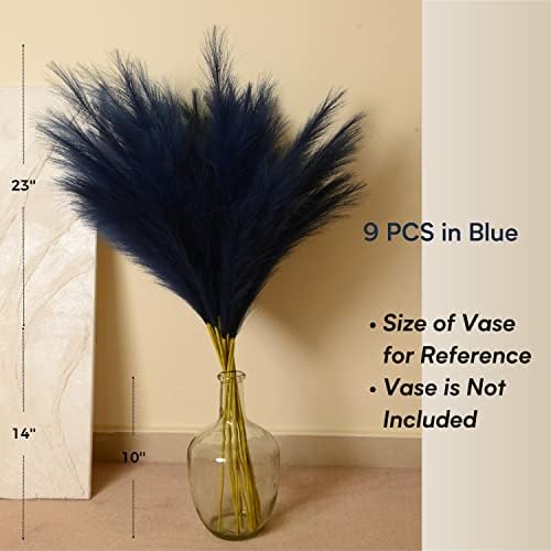 Blue Pampas Grass, 9 PCS 37''/3.1FT Tall Fluffy Fake Pompas Floral, Large Faux Pompous Grass Branches for Floor Vase Fillers, Boho Farmhouse Room Wedding Decor (Blue) - Image 4