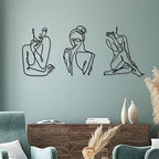Photect 3 Pcs Metal Wall Art Minimalist Woman Line Decor, Modern, Black - Image 2