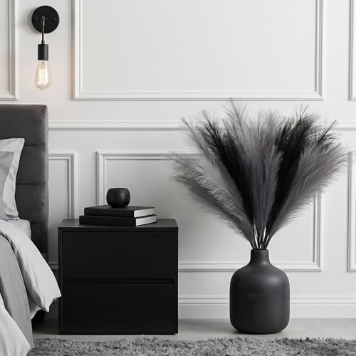 Faux Pampas Grass Decor, 9 PCS 37''/3.1FT Tall Fluffy Black Gray Fake Pompas Floral, Large Artificial Pompous Grass Branches for Floor Vase Fillers, Boho Farmhouse Room Wedding Decor - Image 4