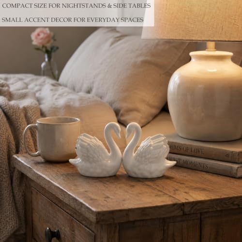 White Ceramic Swan Figurines Set of 2, Wedding Cake Topper Decor - Image 5
