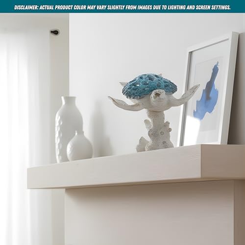 Aqua Sea Turtle Sculpture Coastal Nautical Tabletop Decor, 8.5 x 7 x 4 Inches Beach House Figurine Room Accent with Coral Reef Base - Image 3