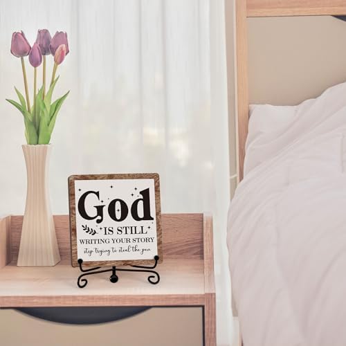 Home Decor, Farmhouse Shelf Decor For Living Room, Boho Aesthetic Table Decorations, Christian Gifts For Women Men, Entryway Tv Stand Fireplace Mantle Coffee Table Decoration (story-04) - Image 3
