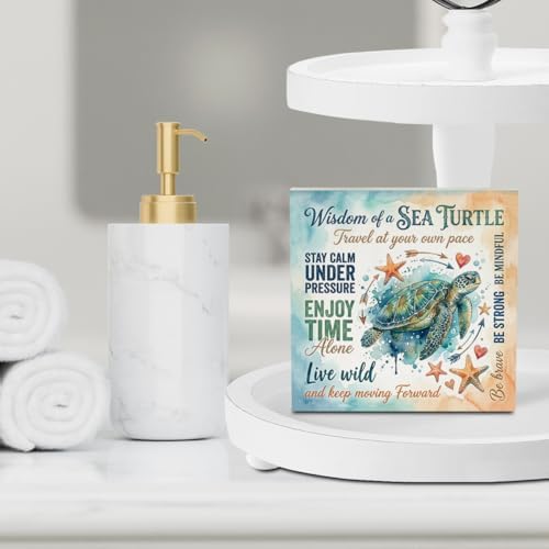 Sea Turtle Decor Inspirational Desk Decor Sea Turtle Gifts Summer Decorations Wooden Box Sign for Home Office Farmhouse Table Shelf - Image 6